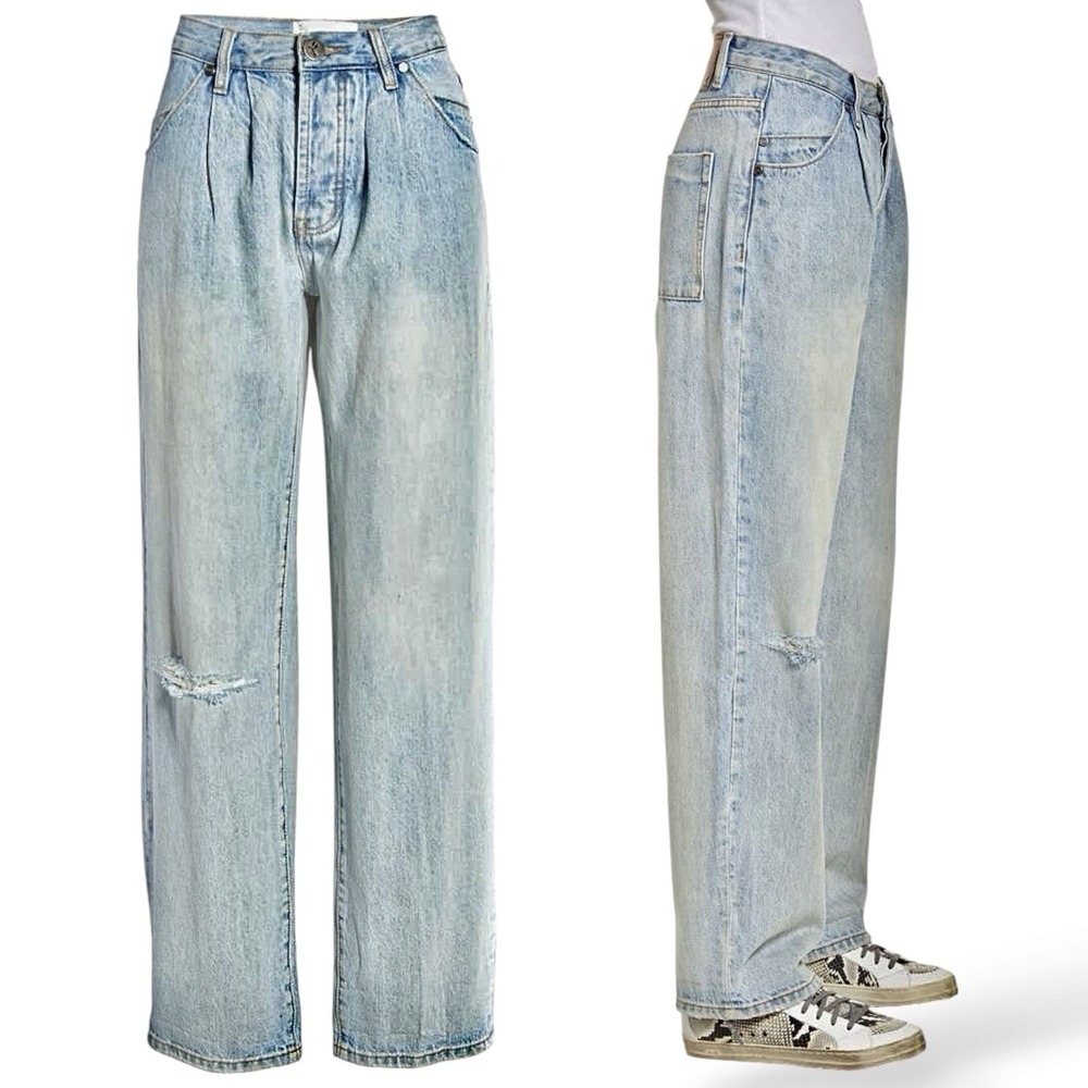 One Teaspoon Smiths Pleated Baggy Wide Leg Jeans Size 24 Dirty Distressed Grunge